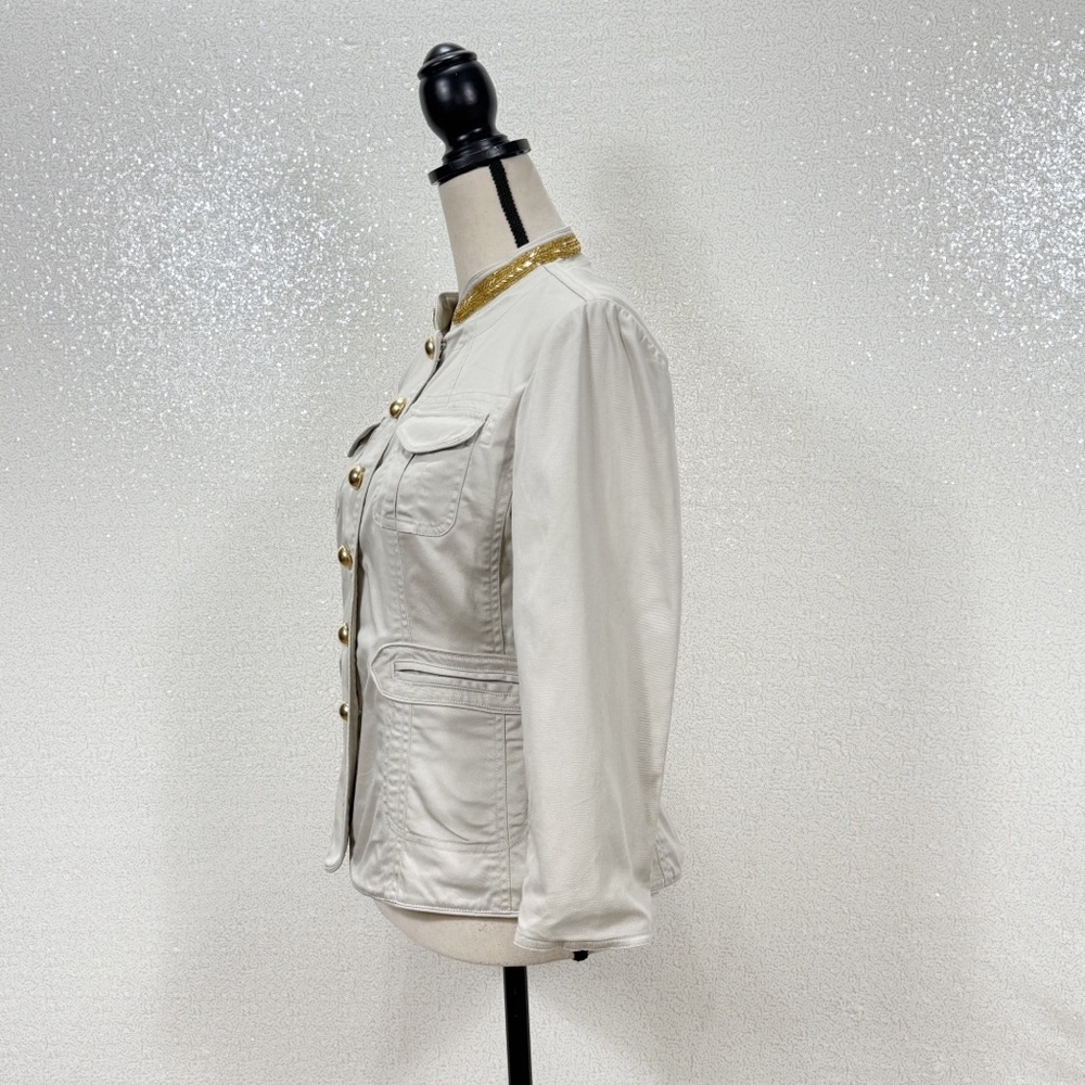 Michael Michael Kors Military Style Jacket Beige Gold Button Trim Size 8 - Picture 3 of 11